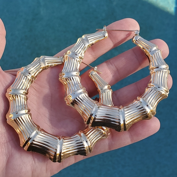 90s Hip Hop Bamboo Door Knocker Earrings NWOT - Picture 5 of 8